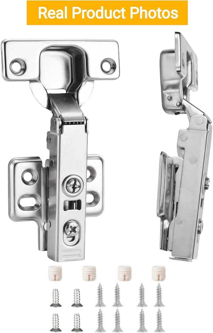 40pcs Full Overlay Cabinet Hinge Frameless Concealed Door Hinges European Soft Closing Four-Hole Mounting Plate Hinges Nickel Plated Finish