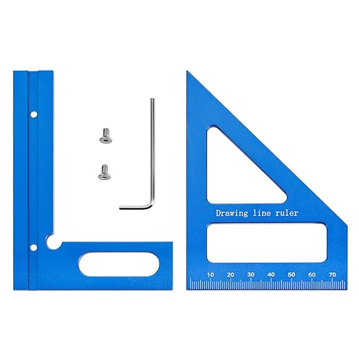 3D Multi-Angle Measuring Tool,45/90 Degree Aluminum Alloy Woodworking Square Protractor, Drawing Line Ruler, Miter Triangle Ruler Layout Measuring Tool for Woodworking (Metric-Blue)