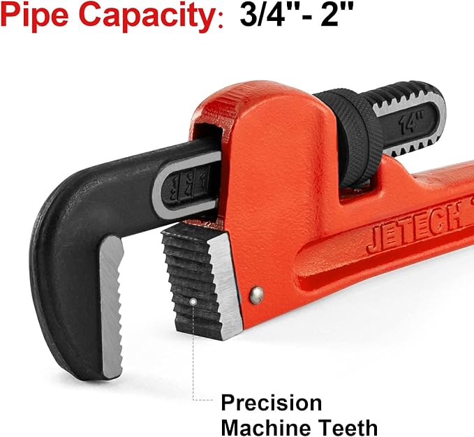 Jetech 14-inch Heavy Duty Straight Pipe Wrench, Adjustable Aluminum Plumber Wrench with Floating Hook Jaw and I-Beam Handle, Red