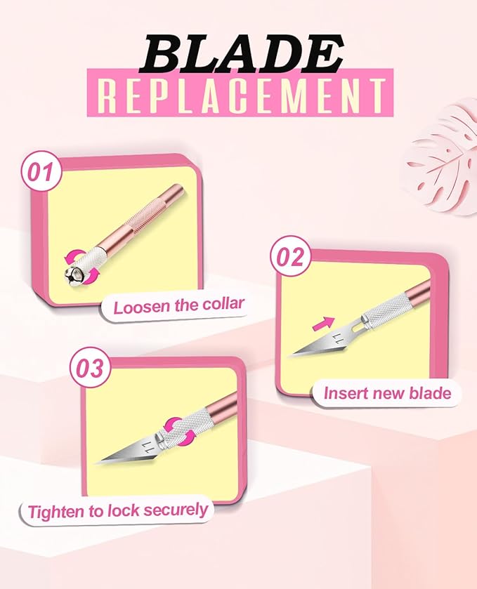DIYSELF 1 Pcs Craft Hobby Knife Exacto Knife with 11 Pcs Stainless Steel Blade Kit, 1pcs Steel 15CM Ruler for Art, Scrapbooking, Stencil (Pink)