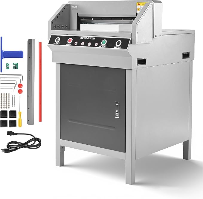 VEVOR Electric Paper Cutter, Heavy Duty Metal Paper Cutter Machine, 17.72 inch Cutting Width, 1.57 inch Cutting Thickness, Electric Guillotine Trimmer with Infrared Function and Spare Blade