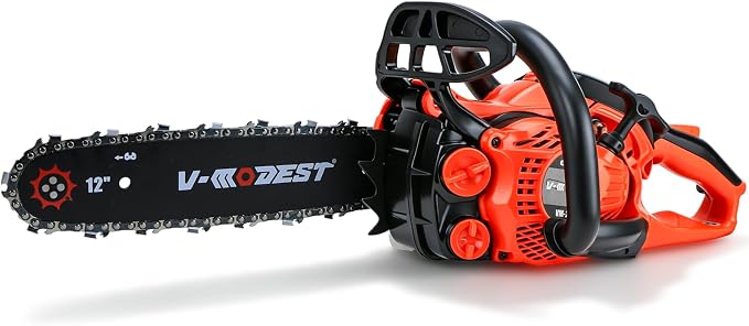 12 inch Gas Chainsaw, 25cc Lightweight Rear Handle Chainsaw | 2-stroke small gas chainsaw with auto oiler and side-access tensioner for tree pruning, branch trimming and yard cleanup