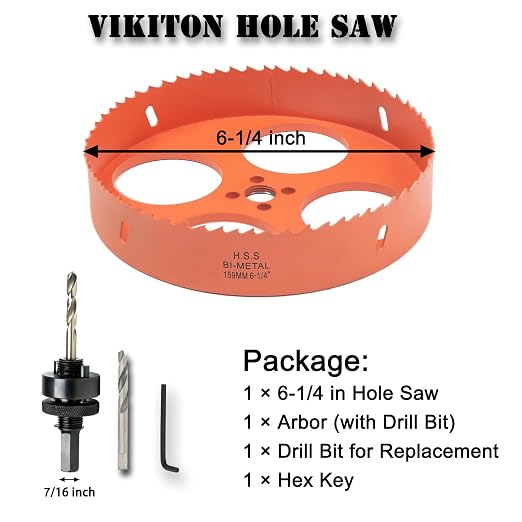 6-1/4 inch Hole Saw with Arbor for Metal Wood Plastic, 159mm Bi-Metal Hole Cutter for Different Project with Smooth and Flat Drilling Edge, Fast Chip Removal