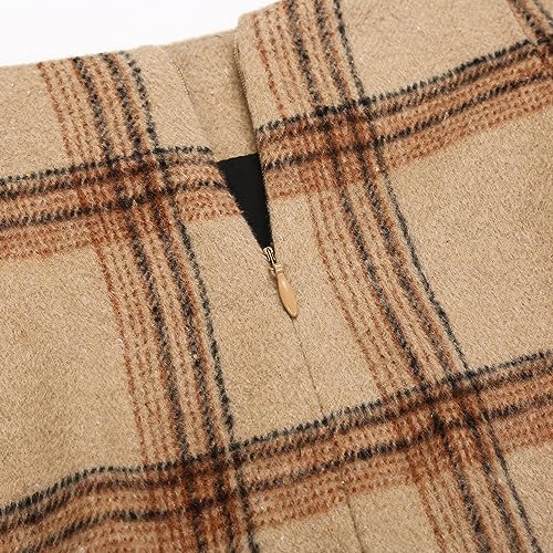 IDEALSANXUN Plaid Skirts for Women Fall Winter Knee Length Pencil Wool Skirt with Slit