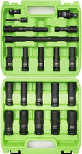 SUNHZMCKP 1/2" Socket Set, 21pcs Drive Deep Impact Socket Set, 6 Point Standard Metric Sockets (10mm - 24mm), Including 3 ", 6", 10" Impact Extension Bar and Drill Socket Adapter, Cr-MO
