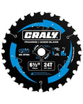 CRALY 6-1/2 Inch 24 Teeth Wood Cutting Framing Circular Saw Blade, 5/8 Inch Arbor, Carbide Tipped, Thin Kerf, Black Ice™, for Plywood, MDF, OSB, Laminated(C0624FR)