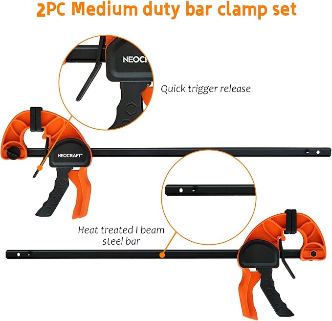 Quick Release Ratchet Bar Clamps for Woodworking (2 Pieces Set 36'') - Light Duty Adjustable One-Handed Clamp for Woodworking & Furniture Manufacturing & Assembly