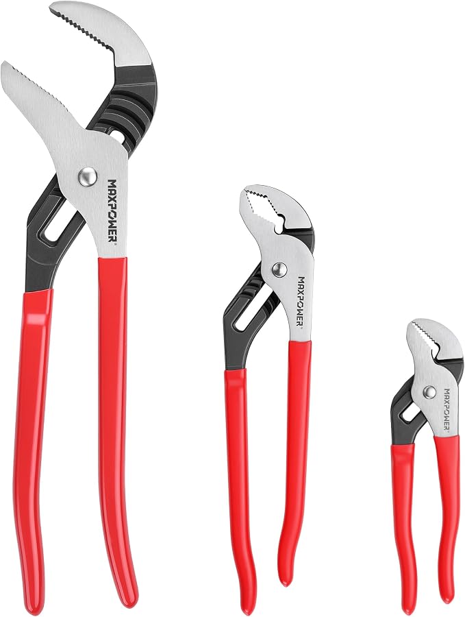 MAXPOWER 8 12 16-inch Groove Joint Pliers, Quick Adjustment Pliers Set | Jaw Capacity 1.06" 2.36" 3.34", Rubber Handle, Forged Alloy Steel