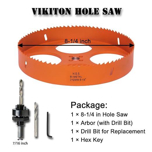 8-1/4 Inch Hole Saw with Arbor for Metal Wood Plastic, 8.25 in Bi-Metal Hole Cutter for Different Project with Smooth and Flat Drilling Edge, Fast Chip Removal, Lighter and Portable