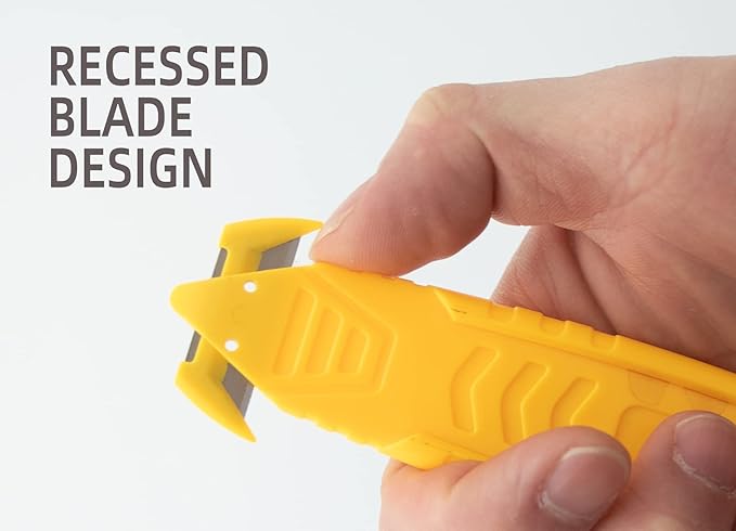 T TOVIA Safety Box Cutter Knife of Recessed Concealed Stainless Steel Blade, Package Opener Plastic Cutter for Box, Carton, Shrink Wrap, Plastic Straps, 12pcs 3 colors