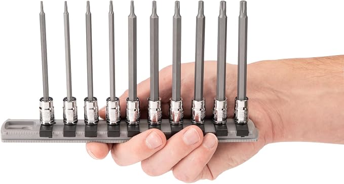 TEKTON Long Torx Bit Socket Set with Rail, 10-Piece | SHB90109 | 1/4 Inch Drive, (T6 - T30), Socket Rail