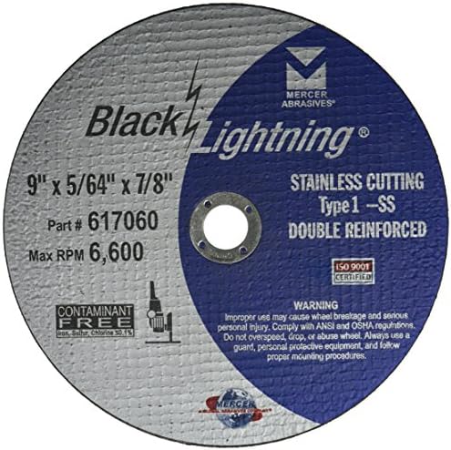 Mercer Industries 617060 Type 1 Double Reinforced Cut-Off Wheel, All Metals Cutting, including SS, 25 Pack, 9" x 5/64" x 7/8"