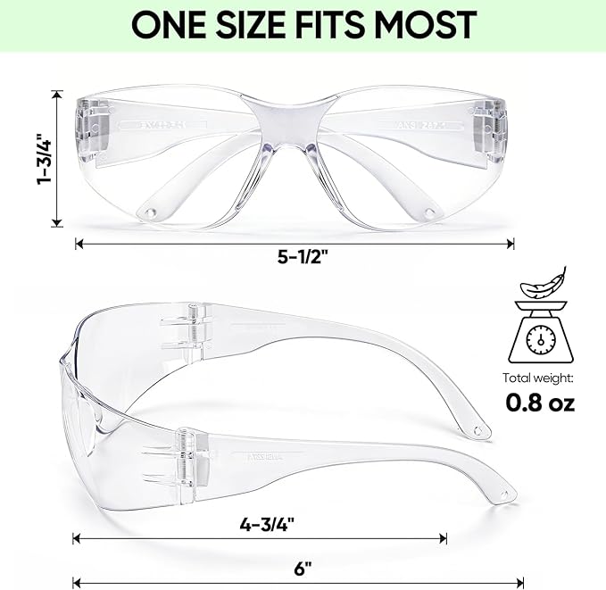 TICONN Clear Safety Glasses for Men and Women, Safety Goggles with Scratch Impact Resistant Meets ANSI Z87.1 Standard