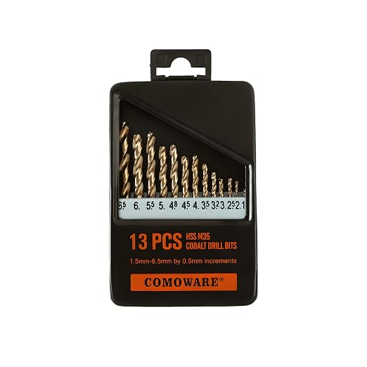 COMOWARE Metal Drill Bit Set, 13-Piece HSS-E M35 Drill Bit Set Cobalt, 1.5-6.5 mm Drill Bit Set Spiral Drill Bit Professional for Metal, Steel, Iron Self-Centring for Metalworking Drill Accessories