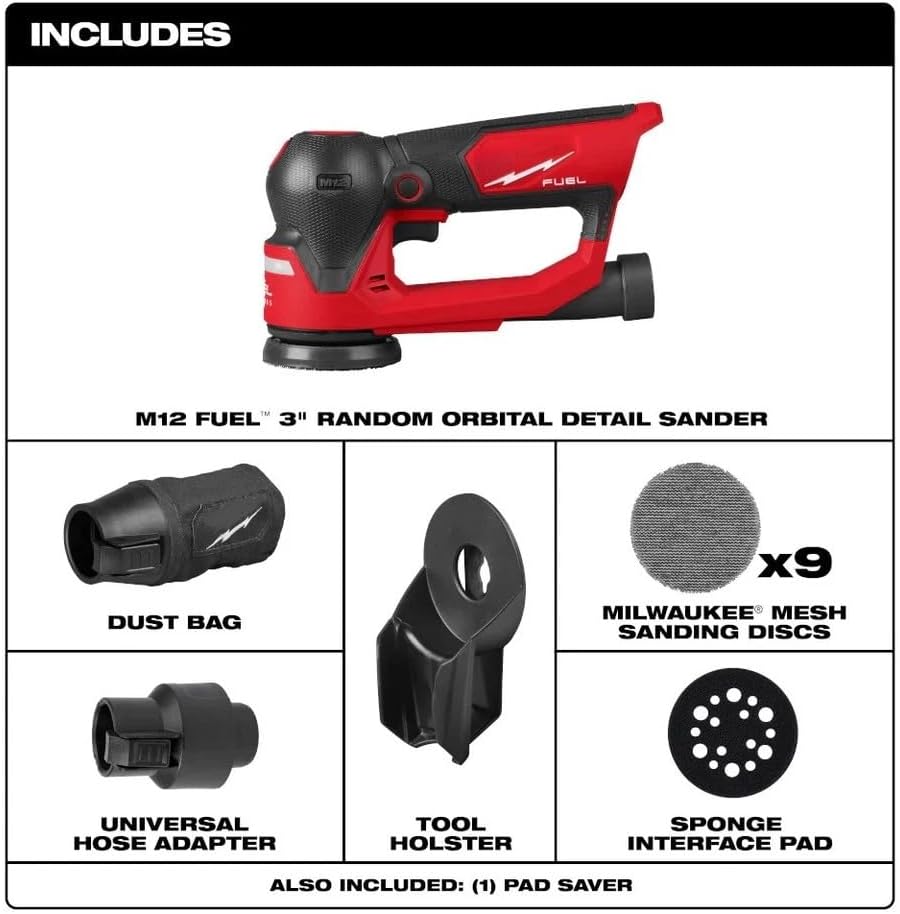 New 2535-20 Power Brushless Random Orbital Detail Sander for Milwaukee M12 FUEL 12V 3" Cordless Random Orbital Detail Sander - Bare Tool
