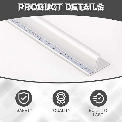 Tellegloww 1 Pcs 36 Inch Aluminum Cutting Safety Ruler with Non Slip Base Finger Guard Edge, Dual-Scale (Inch and Metric), Light Craft Safety Ruler, Use with Rotary Cutter for Paper, Leather, Fabric