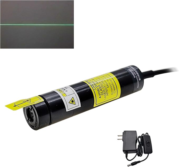 520nm Green Light Line Module Projector Focusable Locator Generator for Wood Stone Fabric Alignment Dia.16mm (5V DC with Adapter)