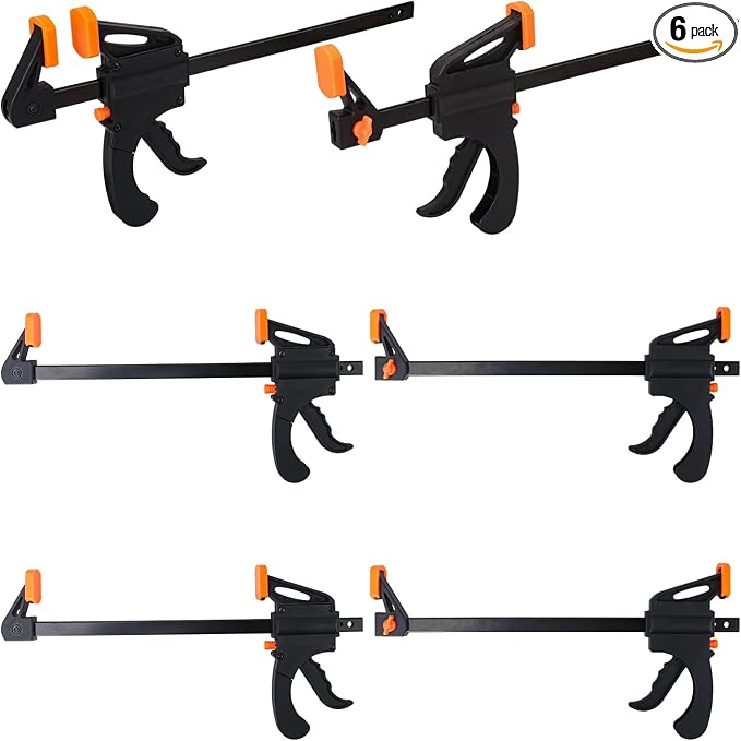6 PCS 10 Inch Bar Clamps for Woodworking, Black E-Z Hold Woodworking Bar Clamps Set, One-Handed Quick F Clamps, F Clamps Set for Carpenters & Woodworkers Tools