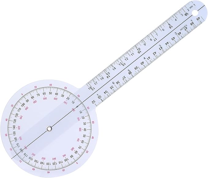 QWORK 12 Inch 360 Degree Goniometer Clear Plastic Protractor, 4 Pack Precise Measurement Ruler with Inch and Centimeter
