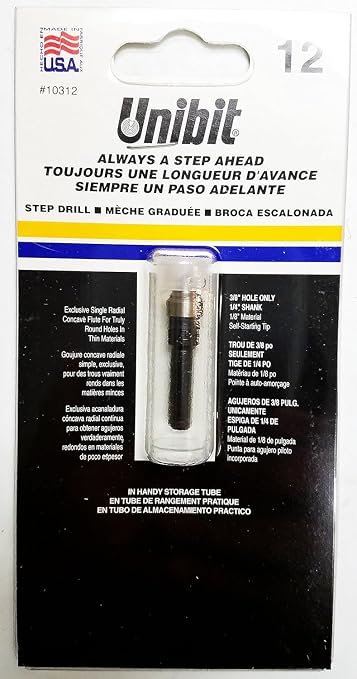Irwin Tools - 10312ZR Unibit #12 3/8-Inch Step-Drill Bit, 1/4-Inch Shank (10312) Black
