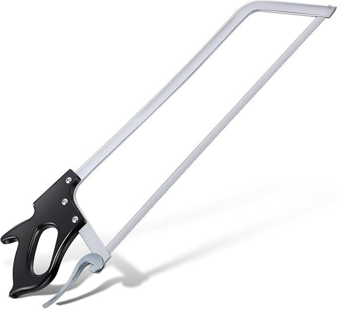 25 Inch Butcher Saw Meat and Bone, Professional Meat Processing Saw with Stainless Steel Blade, Quick Release Black Tightening Cam Comfort Handle, for Household, Processed Livestock and Game