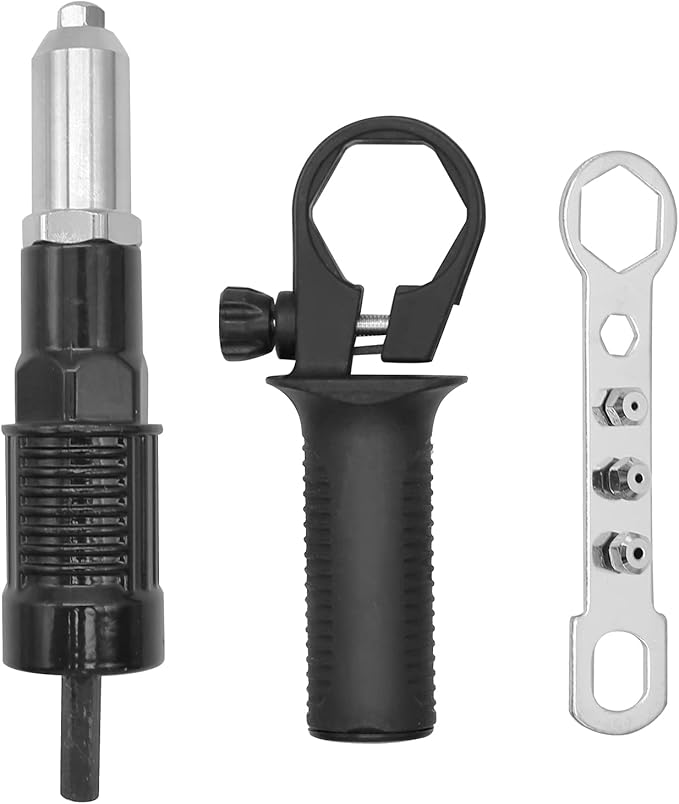 Pop Rivet Gun Adapter Kit, Professional Rivet Gun Adapter Rivet Drill Attachment with 4 Rivets Heads Cordless Rivet Gun Power Drill Adaptor Kit