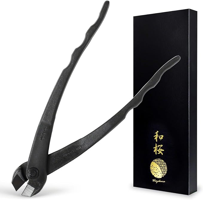 Wazakura Hand Forged Bonsai Tree Wire Cutter Made in Japan 195mm (7.7inch), Japanese Garden Tool, Rounded Ends for Bonsai Styling Wires - Black