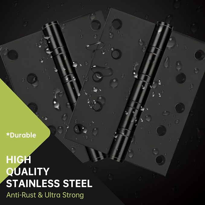 3-Pack Black Door Hinges, 5 Inch Heavy Duty Stainless Steel Hinge for Interior Exterior Doors, Max Loading 150LB, Matte Black Ball Bearing Hinges with Screws, Smooth and Quiet