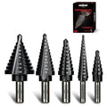 ANGELSWORD Step Drill Bits, 50 Sizes, 5PCS M35 TiAlN Coated Step Drill Bit Set for Stainless Steel, High Carbon Steel, Hard Material and Sheet Metal, with Aluminum Case