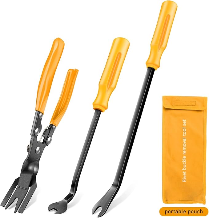 GOOACC Auto Trim Removal Tool Set 3Pcs No Scratch Pry Tool Kit with Storage Bag for Car Body Clips Door Panel Car Clips Dashboard Repair Yellow