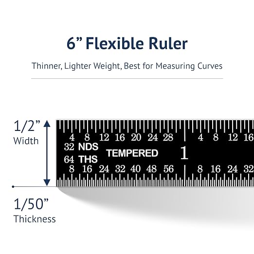 PEC Tools 6" Flexible Machinist Rule, Designed for High-Accuracy Industrial Environments, Made in USA