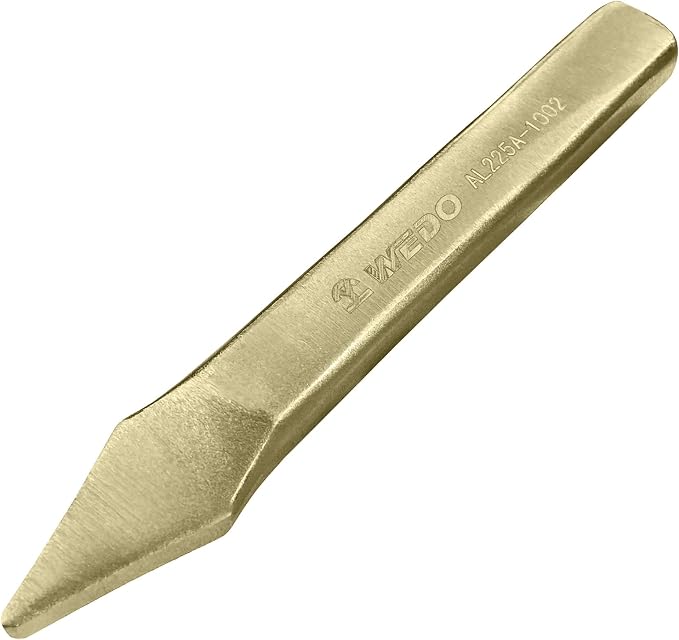 WEDO Non-Sparking Flat Chisel Pointy Head,Cold Chisel,Aluminum Bronze,4x7x200mm,BAM & FM Certificate,Cone Chisel for Carpentry, Metalwork, Woodwork & Masonry work
