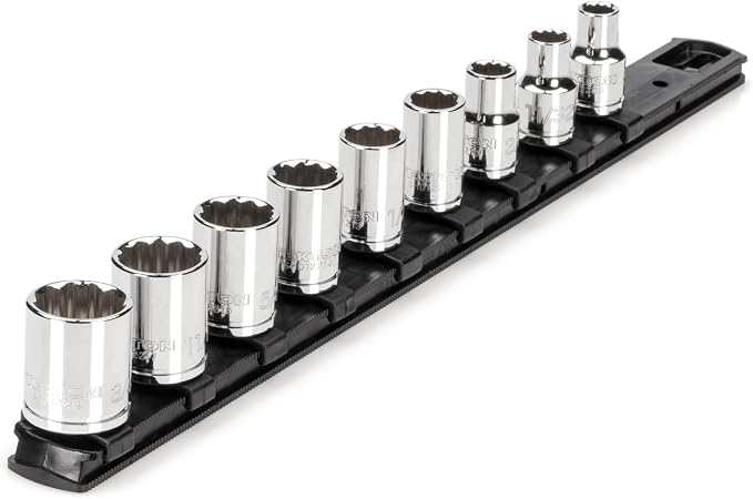 TEKTON 3/8 Inch Drive 12-Point Socket Set, 9-Piece | SHD91103 | (5/16 - 3/4 in.), Shallow, Socket Rail