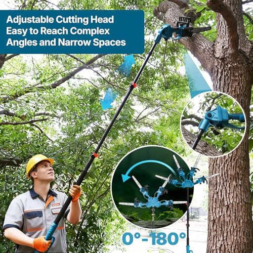 12 Inch Electric Pole Saws for Tree Trimming, 2-in-1 Cordless Pole Saw with 2 x 4.0Ah Battery Powered Chainsaw Lightweight with Shoulder Strap for Thicker Wood Cutting Pruning