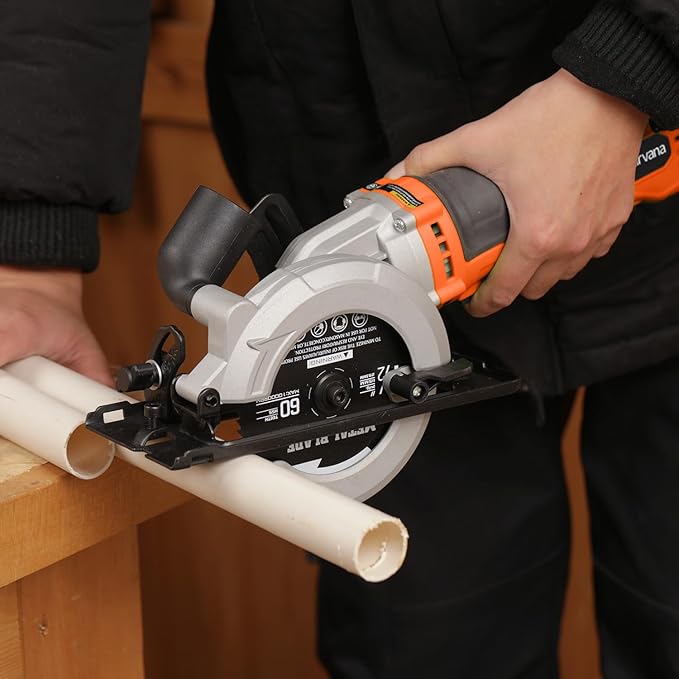 Yunirvana 710W Corded Mini Circular Saw, 5200RPM Electric Circular Saw, Parallel Guide, Compact Saw with 2Pcs Blades(24T Wood Blade and 60T Metal Blade), for Wood, Metal, Plastic, Home Renovation