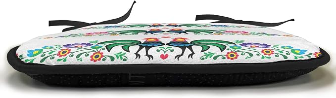 Lunarable Gallus Chair Cushion Pad, Roosters Polish Culture Slavic European Classics Art, Seat Padding for Kitchen & Patio with Anti-Slip Backing, 16"x16", Orange Green Pink