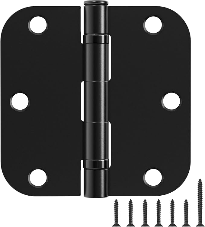 36 Pack Ball Bearing Matte Black Door Hinges 3.5 Inch 5/8" Radius Round Anti Squeak Interior 3-1/2"Flat Bifold Standard Bedroom Indoor for Doors 3 ½" House Home Hardware Decor Accessories Must Have
