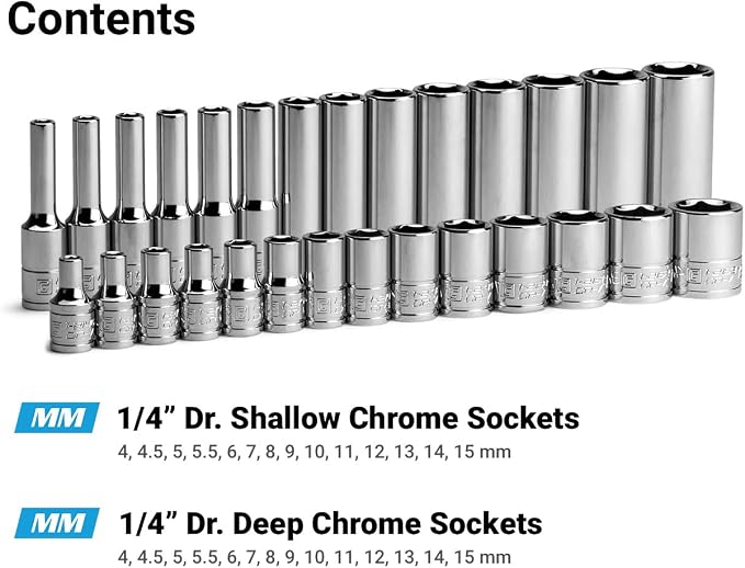 Capri Tools 1/4 in. Drive 6-Point Socket Set (Shallow & Deep Set / 4-15 mm)