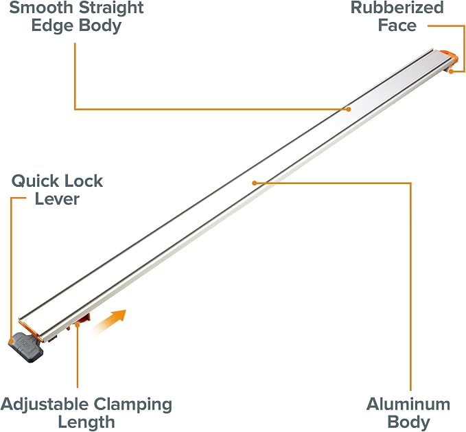 BORA 50” NGX Circular Saw Guide Rail, Clamp Edge for Circular Saws, Great for Straight Cross-Cutting Plywood Sheets and Routing Dados, 544050