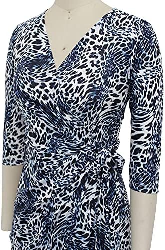 Berydress Women's 3/4 Sleeve V Neck Casual Party Work Faux Black Wrap Dress