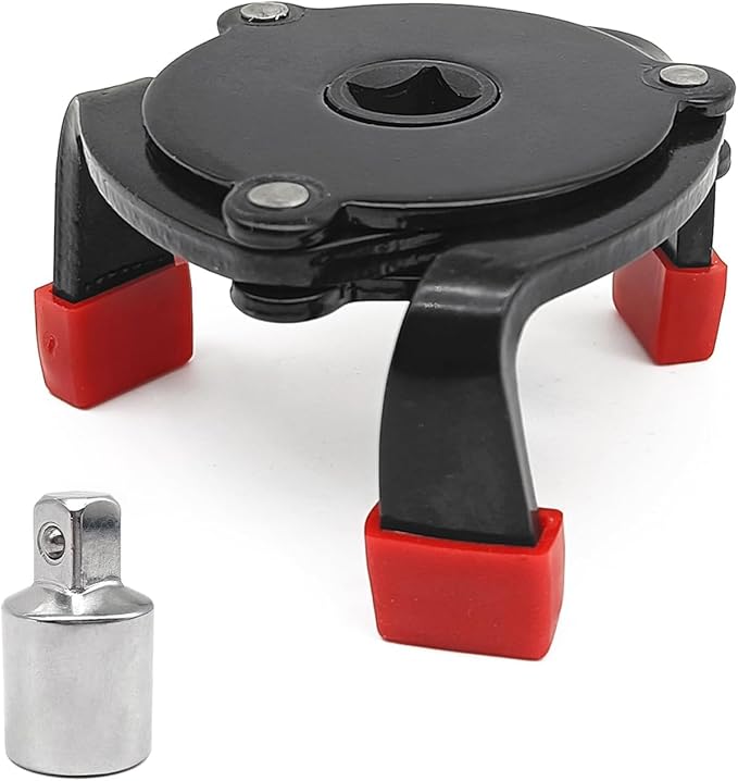 Universal Oil Filter Wrench Adjustable 3 Jaw Oil Filter Removal Tool Range 2-3/8 to 3-7/8 inch with 1/2'' Adapter 3/8'' Square Drive Socket
