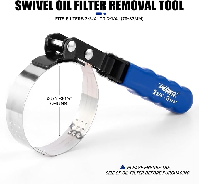 2-3/4" to 3-1/4" (70-83mm) Small Swivel Oil Filter Wrench | Oil Fliter Removal Tool, Easily Remove Oil Filter