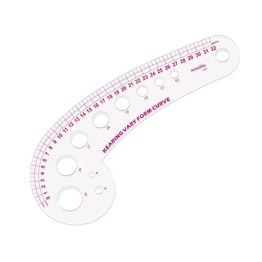 KEARING 32CM Clear Plastic French Curve Ruler for Pattern Making, Sandwich Line Scale, Vary Form Curve Ruler for Sewing, Clear Hip Curve Measuring Ruler for Fashion Design Dressing Making