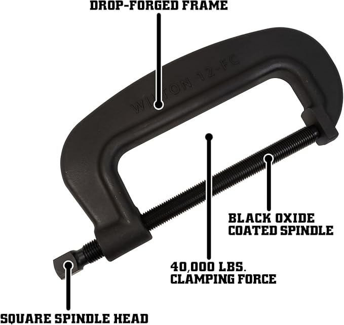 Wilton Brute Force C-Clamp, 12-3/8" Opening, 4-1/2" Throat, 40000 Lbs. Clamping Force (Model 12 F.C.)