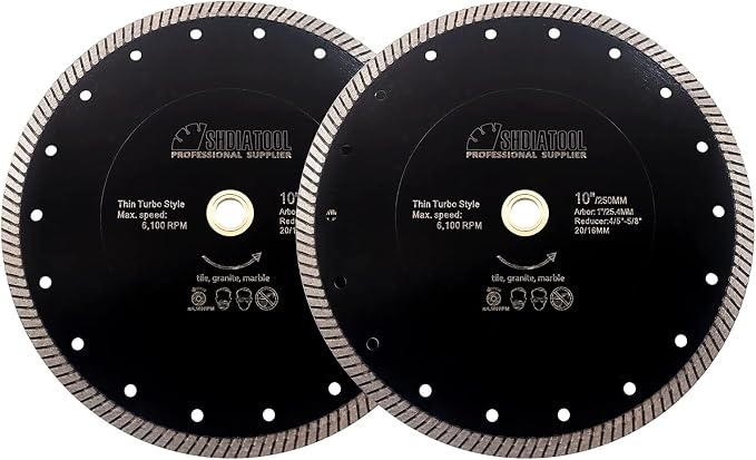 SHDIATOOL Diamond Turbo Blade 10 - Inch Super Thin Cutting Disc for Porcelain Ceramic Tile Granite Dia 250mm 2pieces