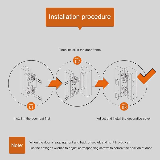 YAGU 5.5 inch Hidden Door Hinge 3 Way Adjustable Invisible Hinges for Doors Zinc Alloy Secret Door Hinges Concealed Door Butt Hinge 180 Degree Swing Matte Gold Door Hinge 1PC