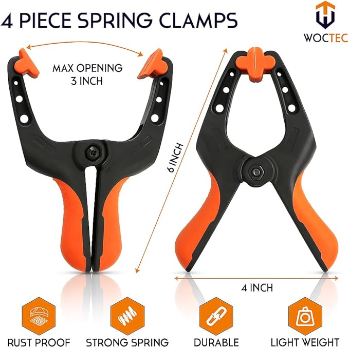 Spring Clamps 6 Inch Pack of 4 Heavy Duty Plastic Clamps for Woodworking Backdrop & Pool Cover Clips with 3 Inch Jaw Opening for Photography, DIY Crafts Projects, Cover Holding and Wood Gluing