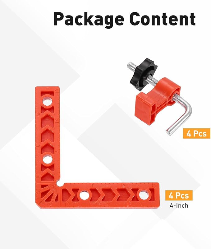 HARFINGTON 4Pcs Corner Clamp 90 Degree 4" Right Angle Clamp Set for Woodworking, ABS Plastic Positioning Square Tool for Picture Frame Box Cabinets Drawers, Orange