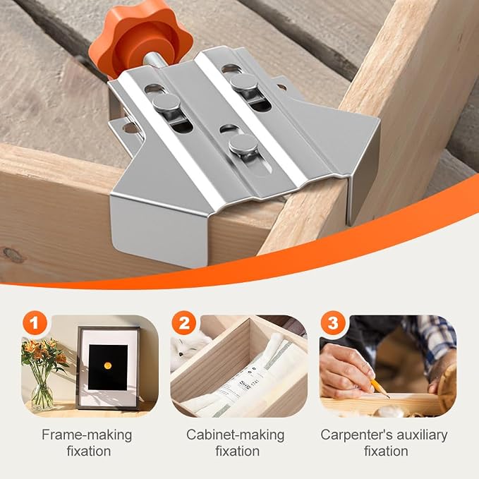 Quick Right Angle Fixing Clip, Multipurpose Stainless Steel 90° Degree Corner Clamp for Woodworking, T-shaped Right Angle Clamping Tool with Adjustable Swing Jaw Right Angle (4pcs-Open Type)
