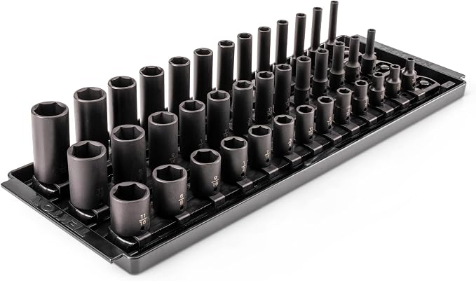 TEKTON 1/4 Inch Drive Impact Socket Set, 39-Piece | SID90113 | (5/32 - 11/16 in.), Shallow, Semi-Deep, and Deep, 6-Point, Socket Rail